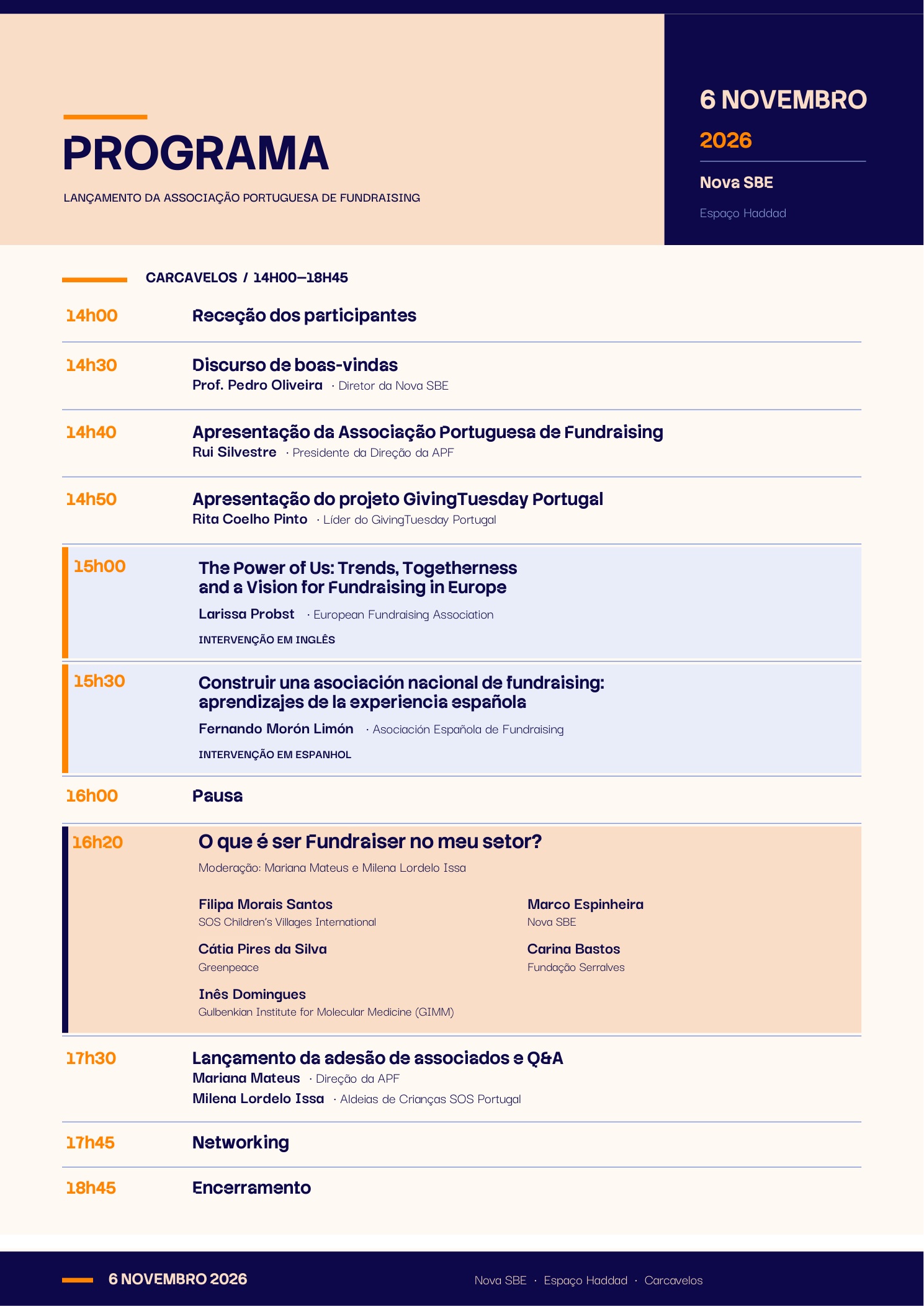 Programa oficial do evento de lançamento da Associação Portuguesa de Fundraising, a 6 de novembro de 2026